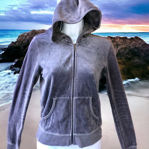 Juicy Couture Velour Zip Gray Hoodie Jacket Y2K Logo Royal Scotty Dog - Picture 6 of 13